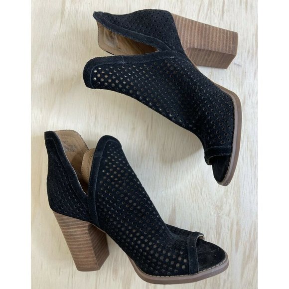 Lucky Brand Shoes - Lucky Brand Larise Perforated Black Suede Boot Open Peep Toe Bootie Size 7